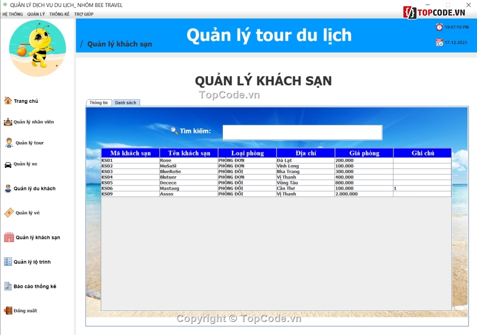 quản lý tour,quản lý khách sạn,quản lý