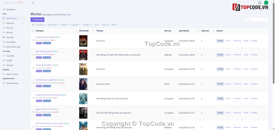 website phim,Laravel,ophim,rophim