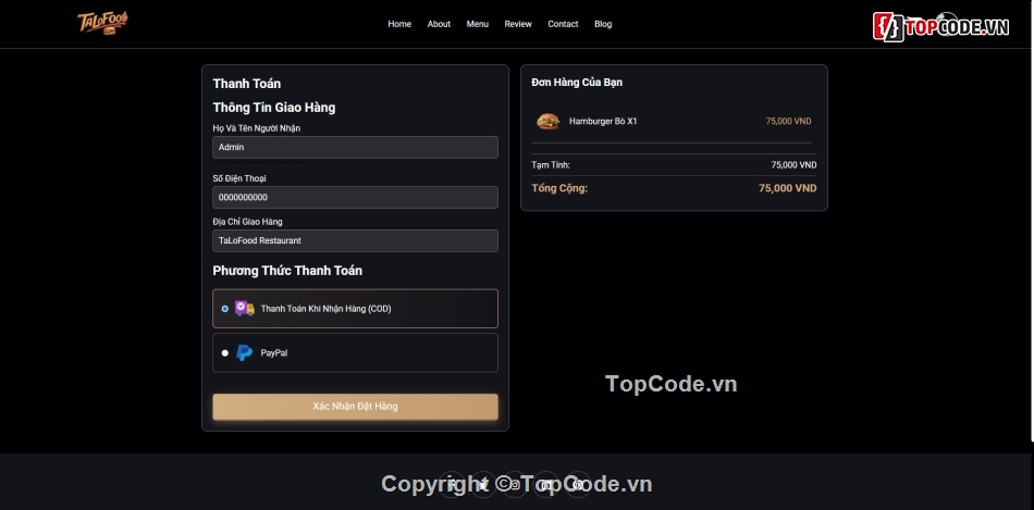 Website đặt món ăn trực tuyến,Hệ thống quản lý nhà hàng PHP,Thanh toán PayPal tích hợp PHP,Source code bán đồ ăn PHP PDO