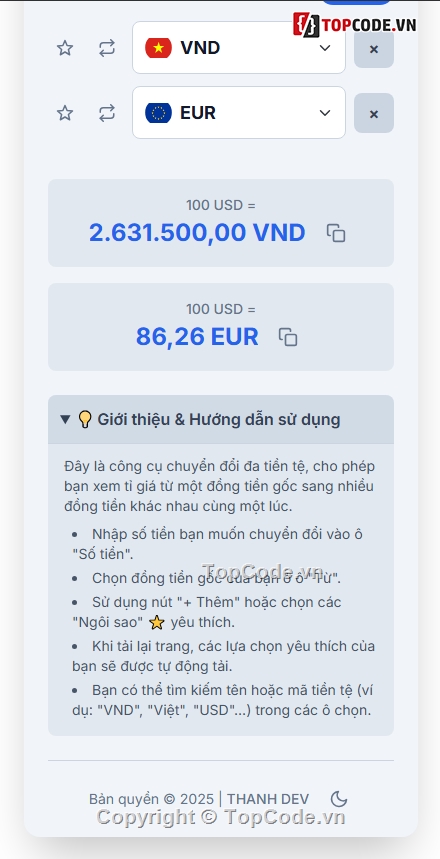 code chuyển đổi tiền tệ,source chuyển đổi tiền tệ,source code chuyển đổi tiền tệ