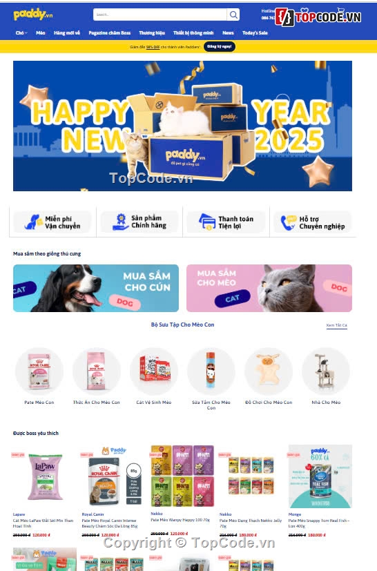 code shop chó mèo,website bán thức ăn chó mèo,thức ăn chó mèo,Sharecode Website Bán phụ kiện thú cưng cực đẹp,thú cưng,website thú cưng
