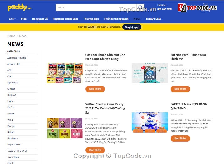 code shop chó mèo,website bán thức ăn chó mèo,thức ăn chó mèo,Sharecode Website Bán phụ kiện thú cưng cực đẹp,thú cưng,website thú cưng