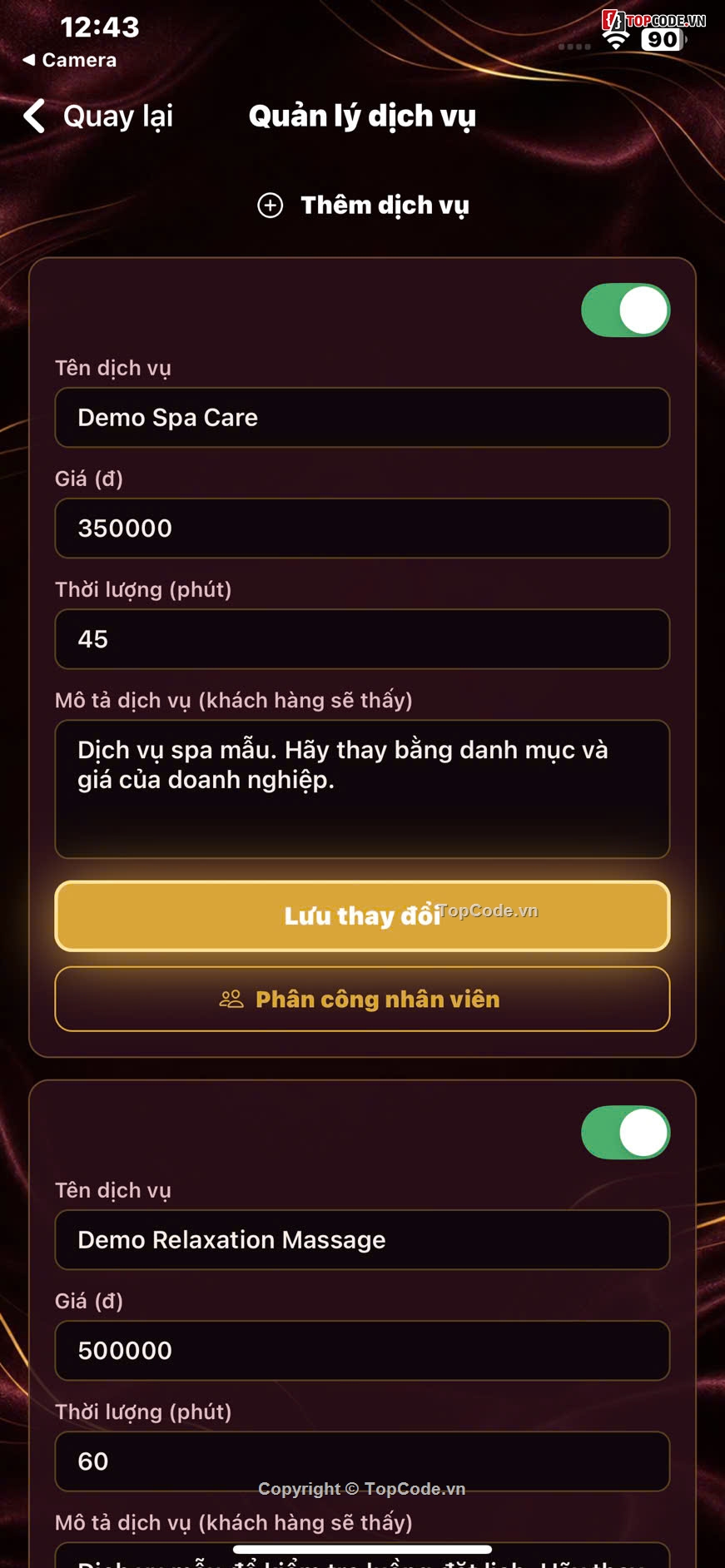 app đặt lịch,source code spa,app spa,quản lý spa,code app spa