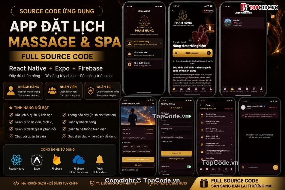 app đặt lịch,source code spa,app spa,quản lý spa,code app spa