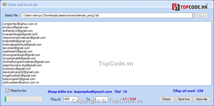 Email Verifier,lọc email sống chết,Chương trình kiểm tra mail,Code Email Verifier,code kiểm tra mail