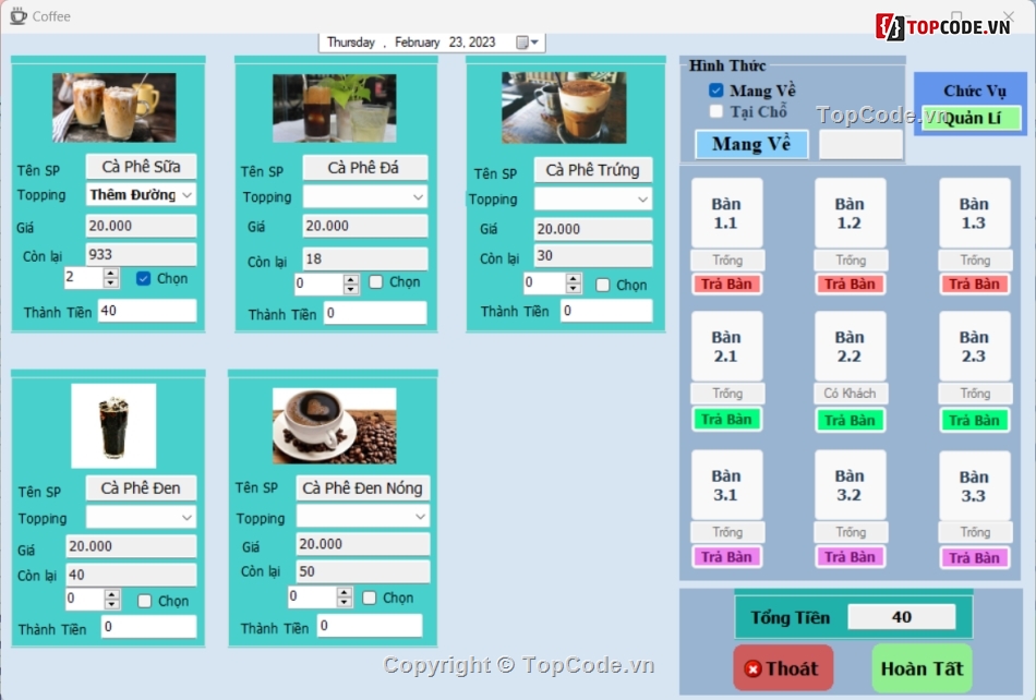 Code đồ án quản lý cafe,Code phần mềm quản lý,code C# Quản lý quán cafe,c# quản lý cafe,Code đồ án quản lý Coffee