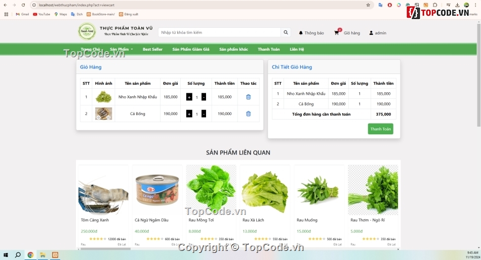 Web bán thực phẩm sạch,Website bán thực phẩm,Website thực phẩm sạch,thực phẩm sạch,web rau củ quả,code bán thực phẩm