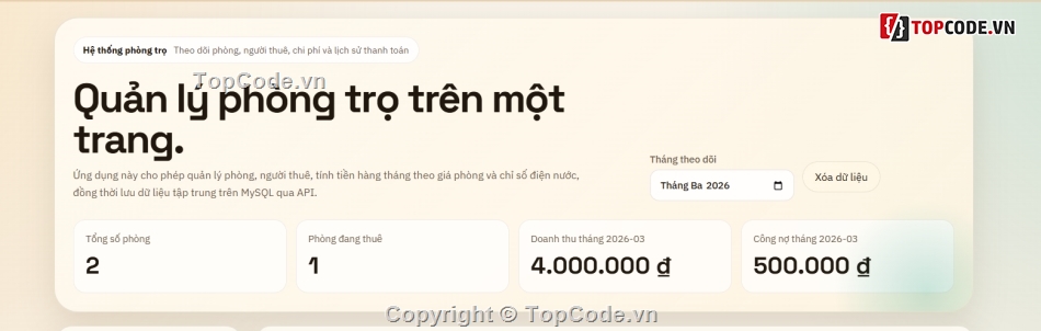 quản lý phòng trọ,quản lý nhà trọ,rental manager,mysql,python api,quản lý người thuê