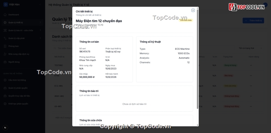 Source code quản lý thiết bị,quản lý thiết bị y tế,nextjs nestjs,source code quản lý,phần mềm bệnh viện,hospital management