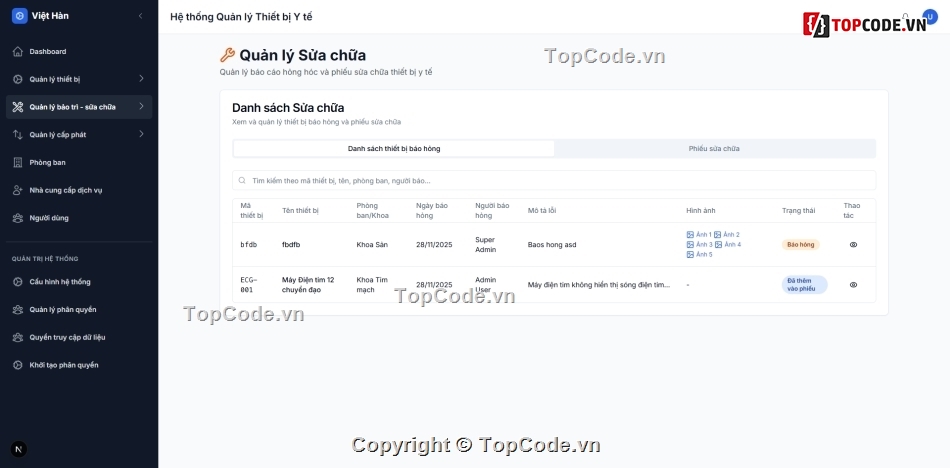 Source code quản lý thiết bị,quản lý thiết bị y tế,nextjs nestjs,source code quản lý,phần mềm bệnh viện,hospital management