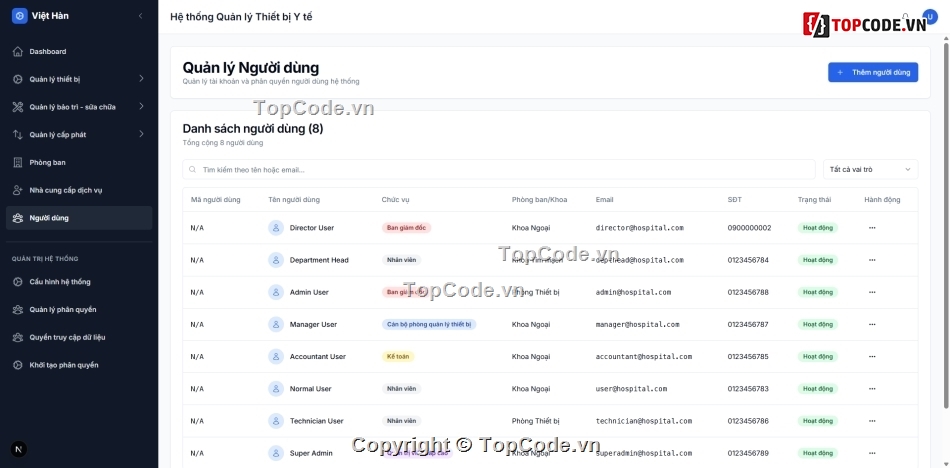 Source code quản lý thiết bị,quản lý thiết bị y tế,nextjs nestjs,source code quản lý,phần mềm bệnh viện,hospital management