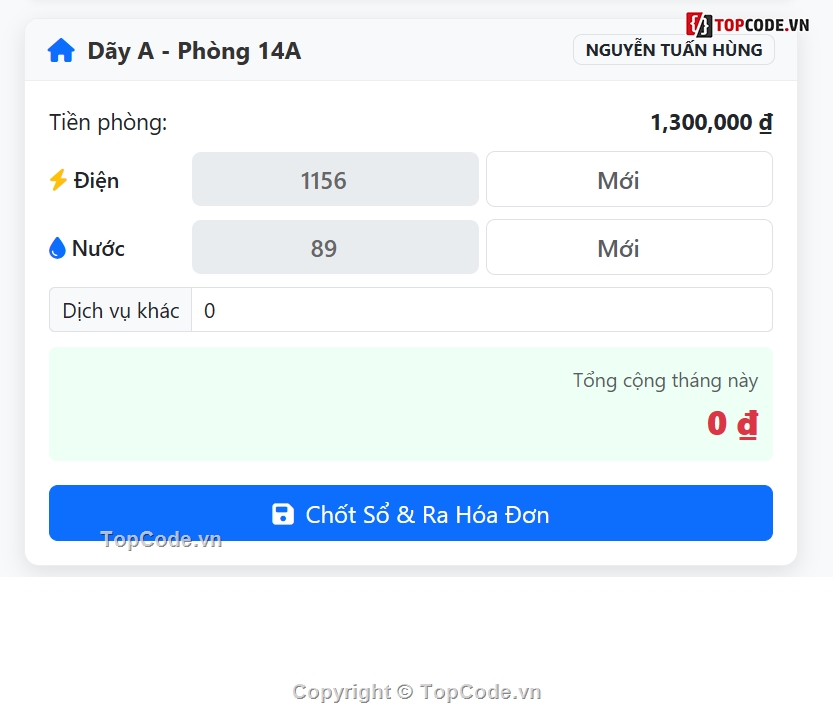 Quản lý nhà trọ,code phần mềm,code phần mềm quản lý