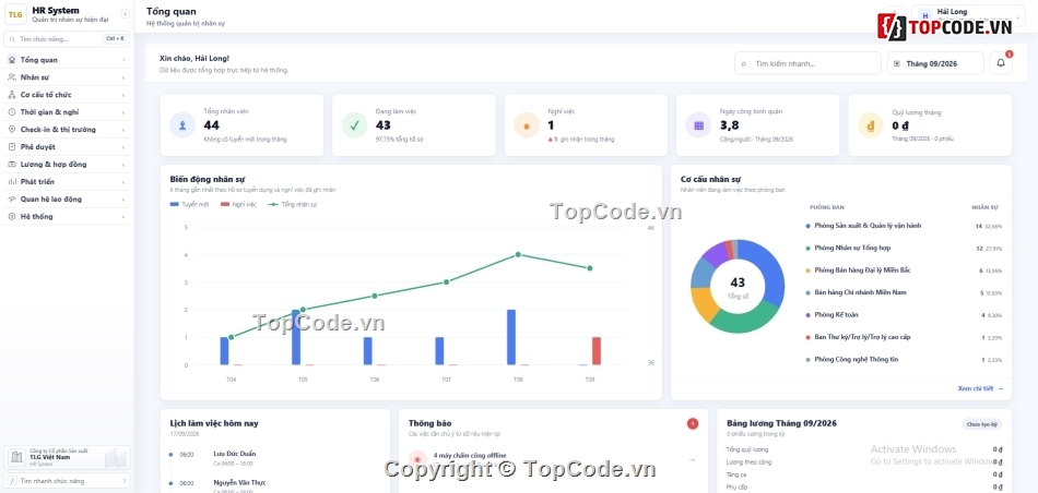 phần mềm quản lý nhân sự,HRM,PHP MySQL,chấm công,tính lương,payroll