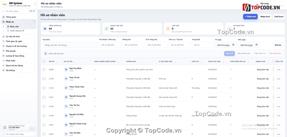 phần mềm quản lý nhân sự,HRM,PHP MySQL,chấm công,tính lương,payroll