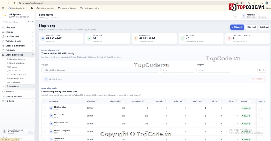 phần mềm quản lý nhân sự,HRM,PHP MySQL,chấm công,tính lương,payroll