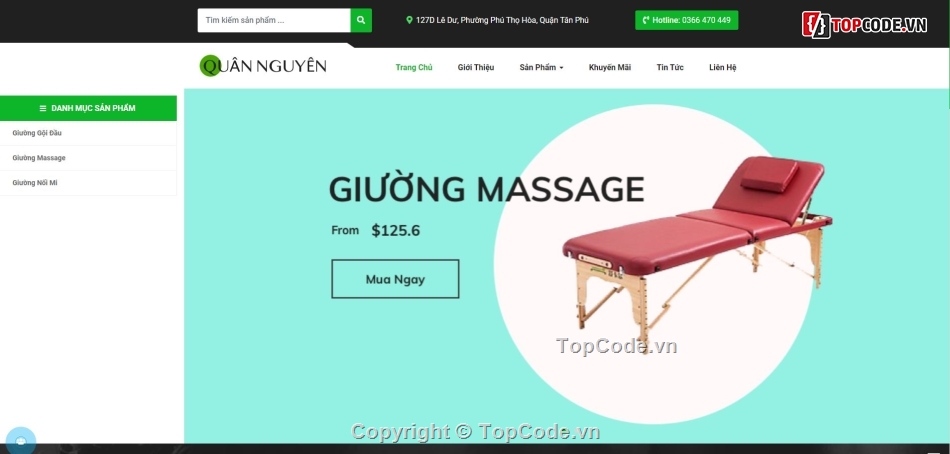 web cửa hàng,code web chuẩn seo,Source website,giường nối mi,giường massage,website giá rẻ