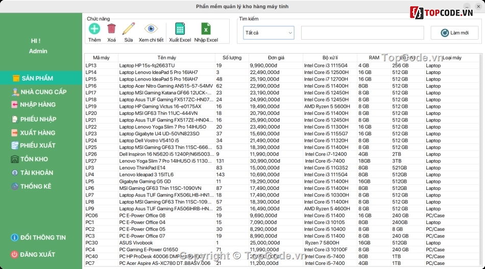 code quản lý kho hàng,quản lý máy tính,code Java,Java Swing,java mvc,quản lý kho hàng