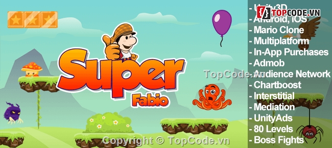 Code tựa game mario,Game Super Fabio,Super Mario,Code game super mario,code unity 3d game mario