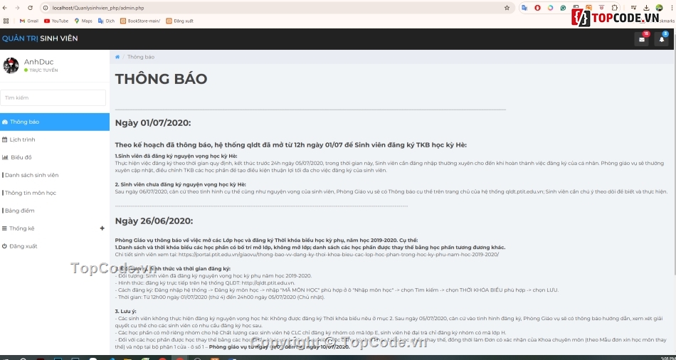 web quản lý điểm,quản lý điểm sinh viên,quản lý sinh viên,đăng ký học phần sinh viên