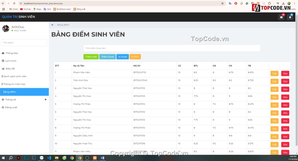 web quản lý điểm,quản lý điểm sinh viên,quản lý sinh viên,đăng ký học phần sinh viên