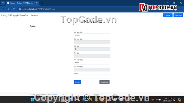 Quản lý học sinh,code web,mô hình MVC,MVC