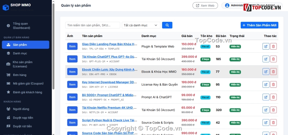 source code bán hàng,shop mmo php,website bán sản phẩm số,auto giao hàng php,bán key license tự động