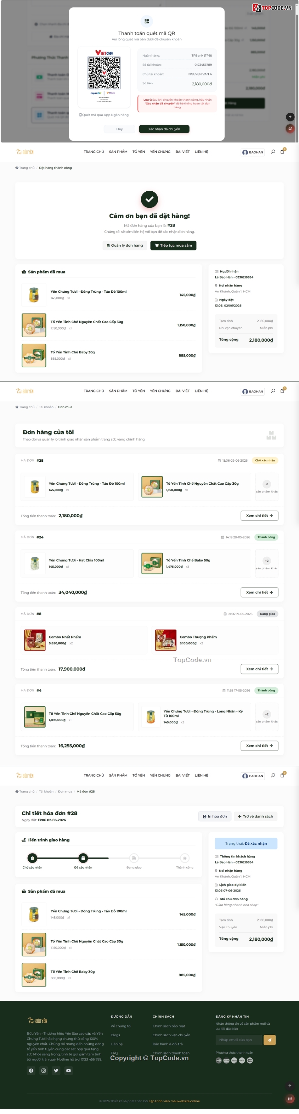 code web ẩm thực,website thực phẩm,website bán tổ yến,Website yến sào,web tổ yến,php mysql