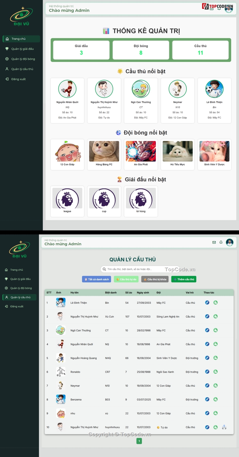website bóng đá,quản lý đội bóng,quản lý cầu thủ,bóng đá,quản lý giải bóng đá,website php