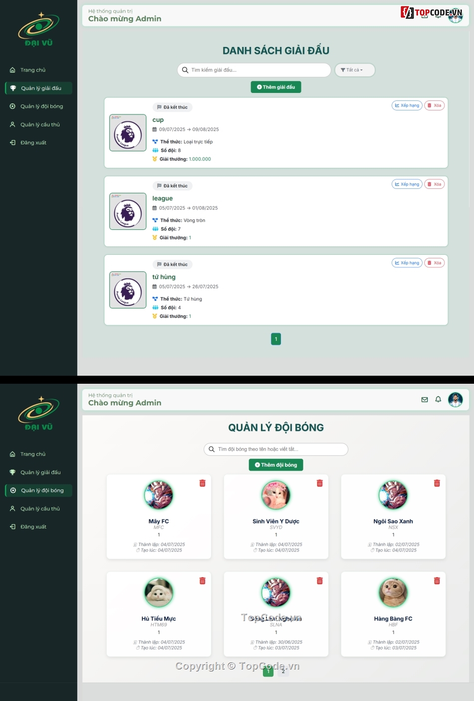 website bóng đá,quản lý đội bóng,quản lý cầu thủ,bóng đá,quản lý giải bóng đá,website php