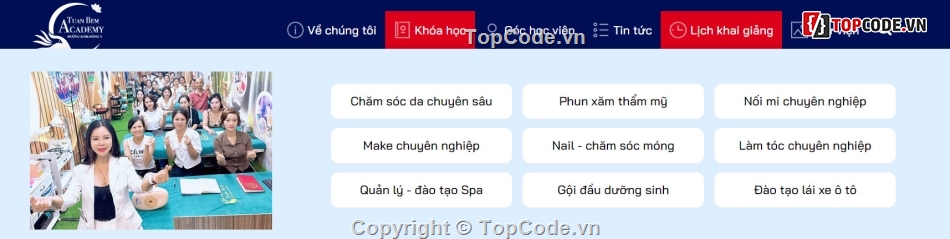 Sharecode web khóa học thẩm mỹ,website khóa học,website khóa học spa,code website khóa học spa,sharecode khóa học spa