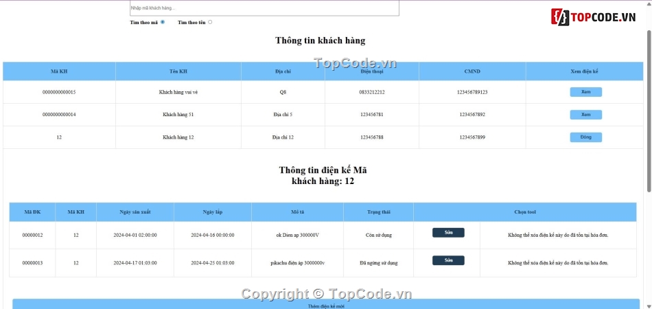 quản lý hóa đơn,hóa đơn tiền điện,web quản lý,code web quản lý hóa đơn,quản lý hóa đơn tiền điện