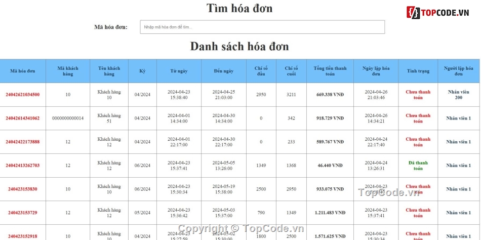 quản lý hóa đơn,hóa đơn tiền điện,web quản lý,code web quản lý hóa đơn,quản lý hóa đơn tiền điện