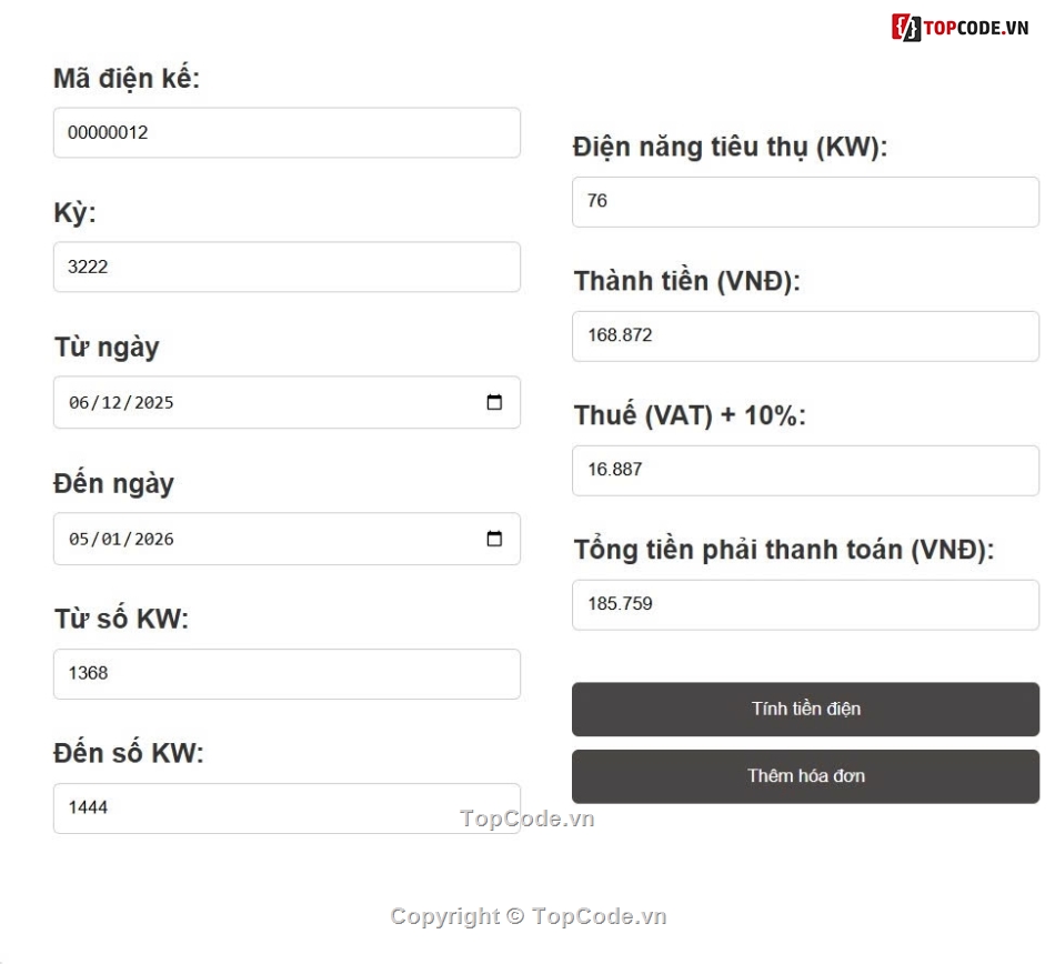 quản lý hóa đơn,hóa đơn tiền điện,web quản lý,code web quản lý hóa đơn,quản lý hóa đơn tiền điện