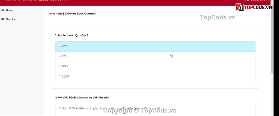 quiz online,trắc nghiệm,thi online,php mysql,website trắc nghiệm,thi trắc nghiệm