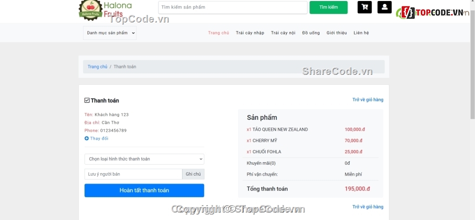 code web trái cây,website trái cây,website bán trái cây,php mysql,code php thuần,web php