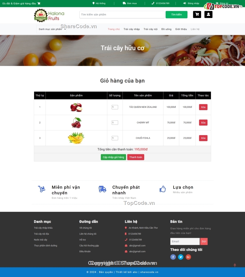 code web trái cây,website trái cây,website bán trái cây,php mysql,code php thuần,web php
