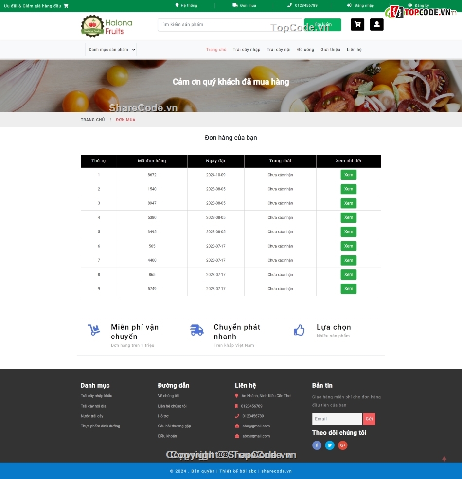 code web trái cây,website trái cây,website bán trái cây,php mysql,code php thuần,web php