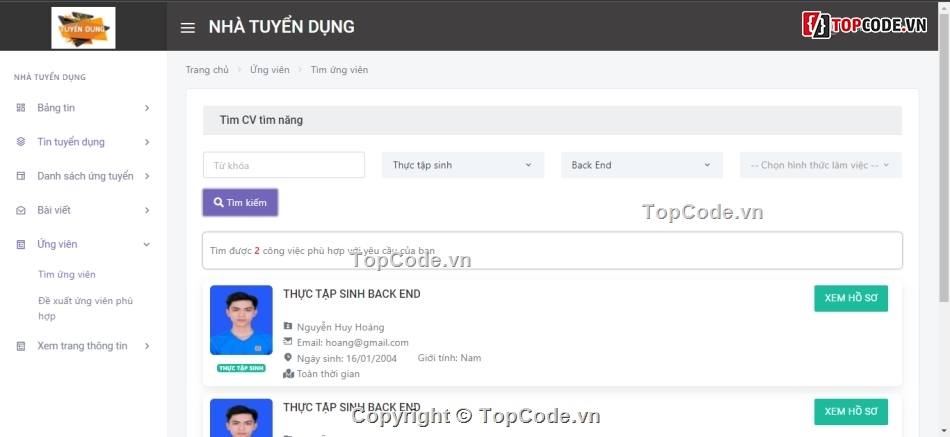 website tuyển dụng,quản lý tuyển dụng,website tìm việc,code Website tuyển dụng