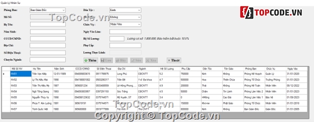 Code quản lý,quản lý nhân sự,phần mềm quản lý nhân sự,winform quản lý nhân sự,quản lý cá nhân