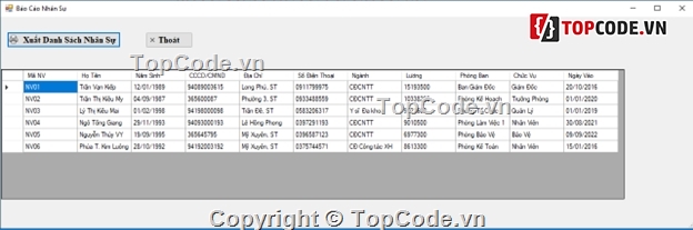 Code quản lý,quản lý nhân sự,phần mềm quản lý nhân sự,winform quản lý nhân sự,quản lý cá nhân