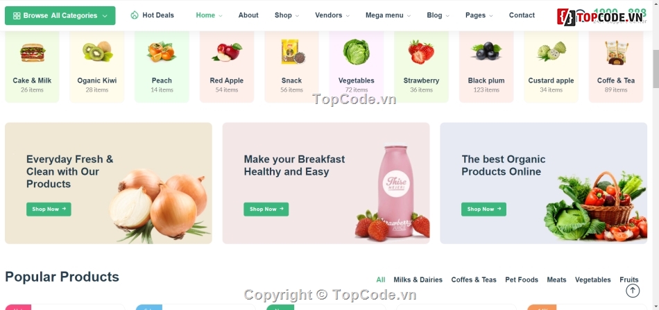 Template bán thực phẩm,web cửa hàng thực phẩm,template website thực phẩm sạch,website thực phẩm sạch