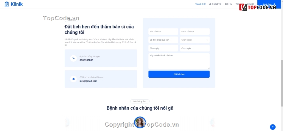 thăm khám,đặt lịch,đặt lịch khám,Template website,bệnh viện,website bệnh viện