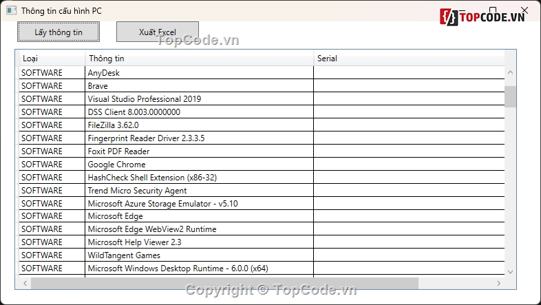 Tools C# lấy thông tin phần cứng,phần mềm trên PC,Tools C# lấy thông tin phần cứng phần mềm trên PC,Tools lấy thông tin thiết bị PC bằng C#