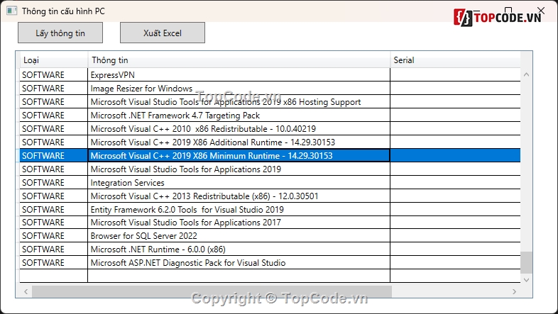 Tools C# lấy thông tin phần cứng,phần mềm trên PC,Tools C# lấy thông tin phần cứng phần mềm trên PC,Tools lấy thông tin thiết bị PC bằng C#