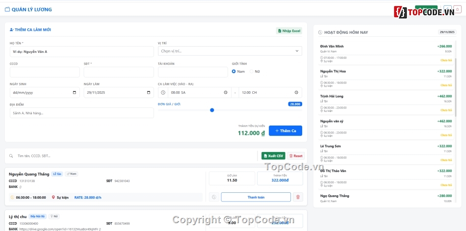 Ứng dụng,quản lý,quản lý nhân viên,lương