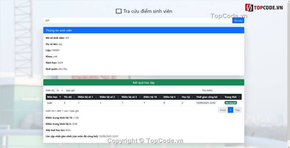 Code tra cứu,PHP và MySQL,tra cứu điểm sinh viên,quản lý điểm sinh viên,PHP quản lý điểm sinh viên,điểm sinh viên