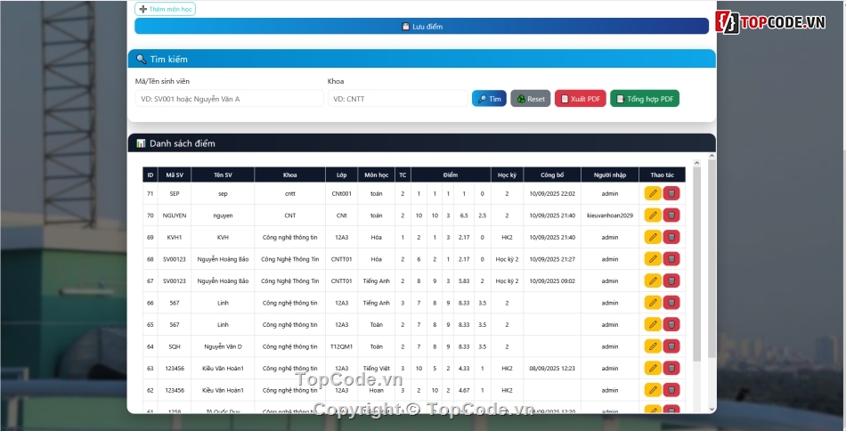 Code tra cứu,PHP và MySQL,tra cứu điểm sinh viên,quản lý điểm sinh viên,PHP quản lý điểm sinh viên,điểm sinh viên