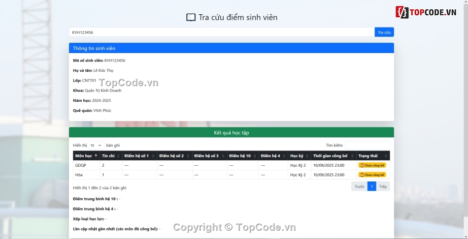 Code tra cứu,PHP và MySQL,tra cứu điểm sinh viên,quản lý điểm sinh viên,PHP quản lý điểm sinh viên,điểm sinh viên