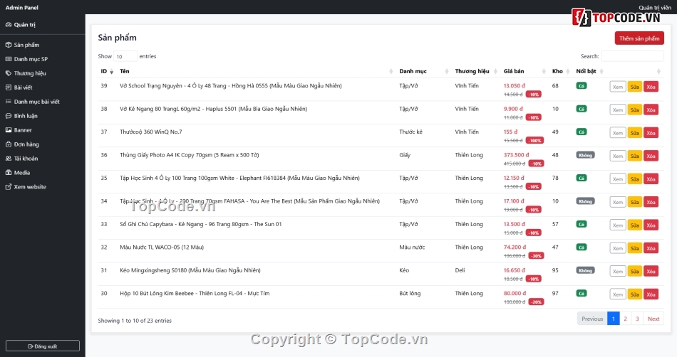 văn phòng phẩm,laravel,web thương mại điện tử,tm