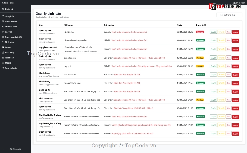 văn phòng phẩm,laravel,web thương mại điện tử,tm